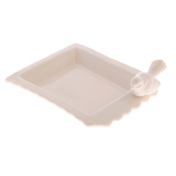 White Ceramic Bird Soap Trinket Dish